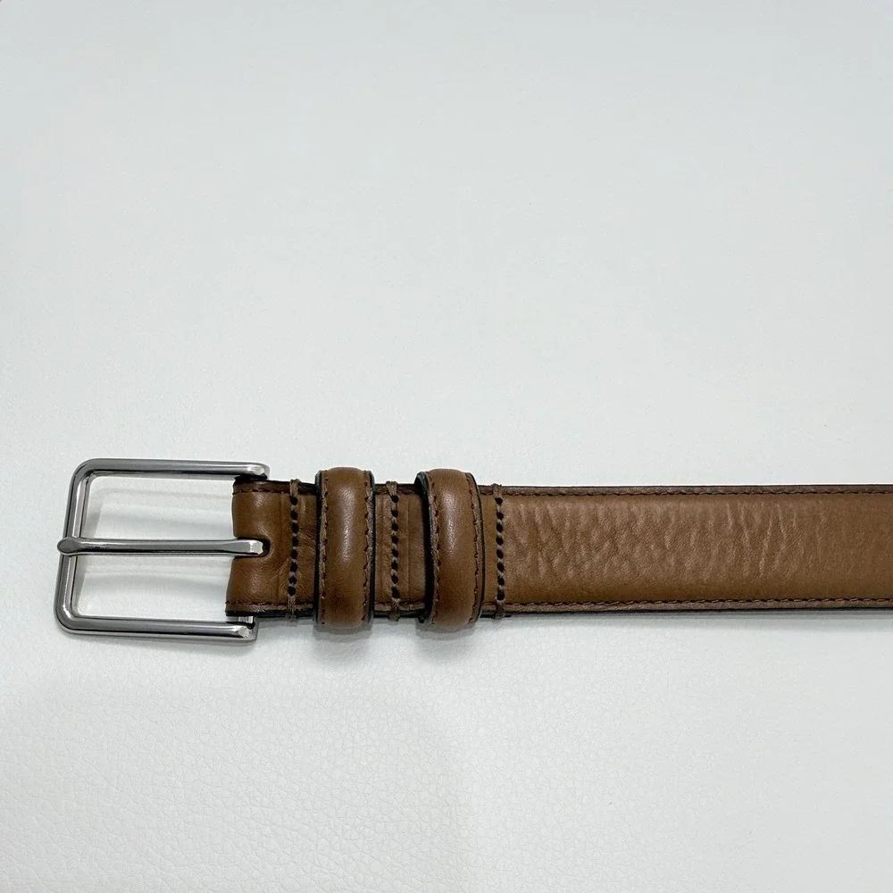 Jos A Bank Brown Genuine Italian‎ Leather Belt Silver Tone Buckle Men 34/85